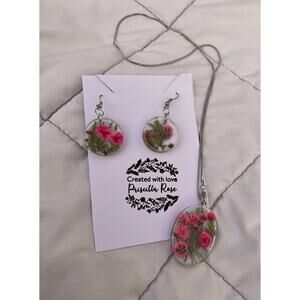 Earrings and Necklace Set Handcrafted real Flower Resin